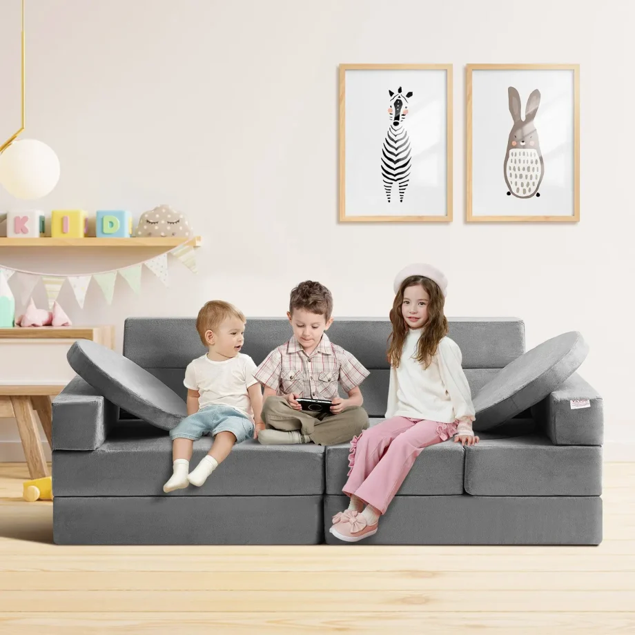 VEVOR Play Couch, Modular Kids Nugget Couch 15pcs, Toddler Foam Sofa Couch with High-density 25D Sponge for Playing, Creating, Sleeping, Imaginative Kids Furniture for Bedroom and Playroom